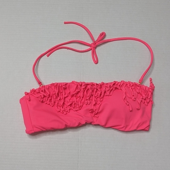 Victoria's Secret Hot Pink Fringe Bandeau Halter Bikini Top Medium - Picture 4 of 7